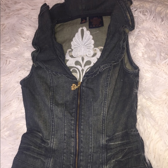Vip Ruffle Dark Denim Jean Jumpsuit Romper Jumper - Picture 3 of 5